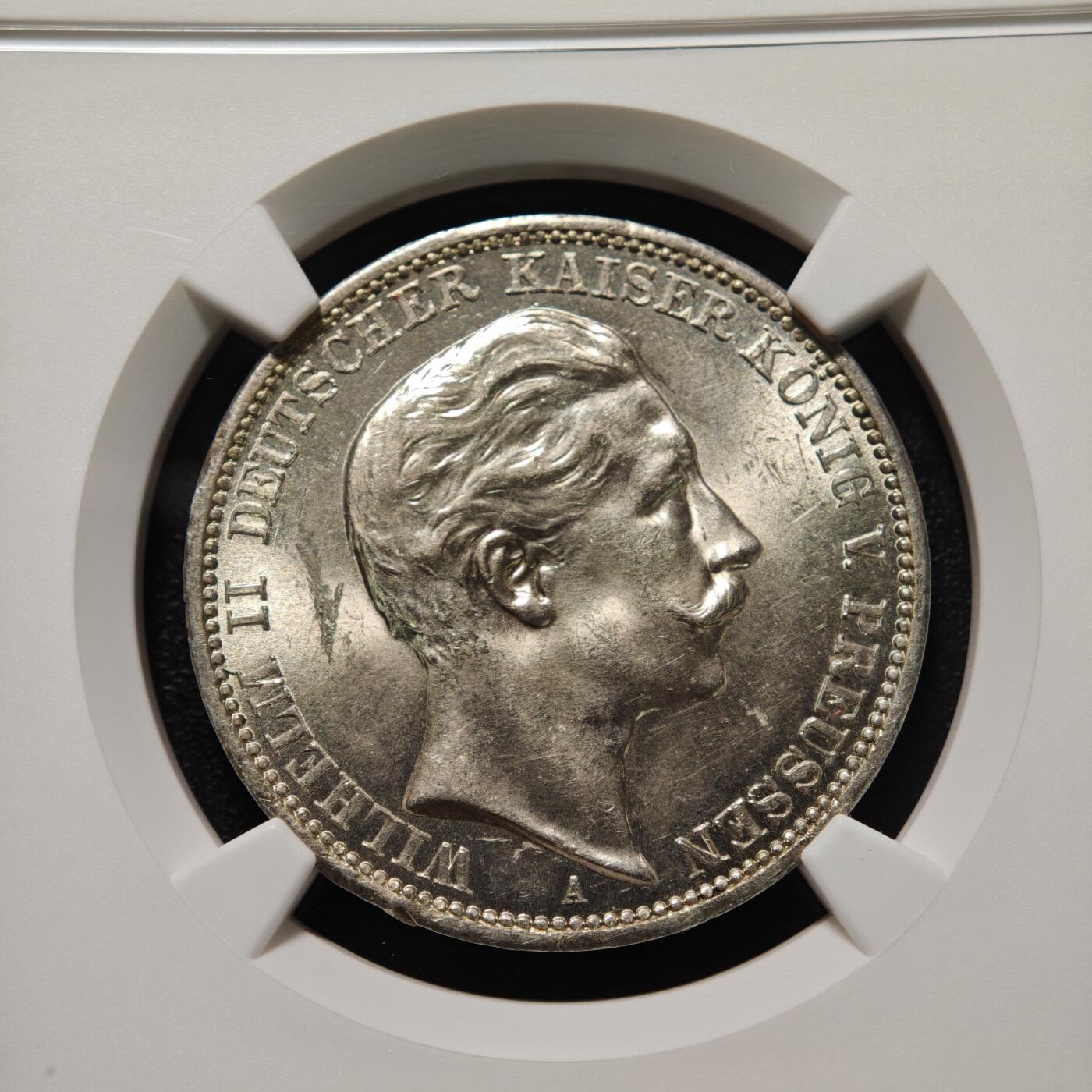 【德藏】世界币章拍卖第169期（拍品征集中~欢迎藏友联系） 1912年 德国普鲁士威廉二世3马克银币 NGC MS62 原光极强