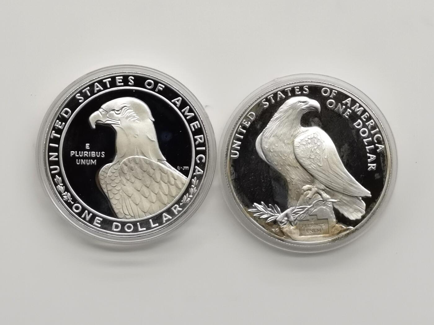 博洋堂“芳菲春韵”3月精品大拍专场暨第166期（全场包邮） 美国1983年1美元X2银币套  1983年洛杉矶奥运会 26.73X2克900银 盒证全