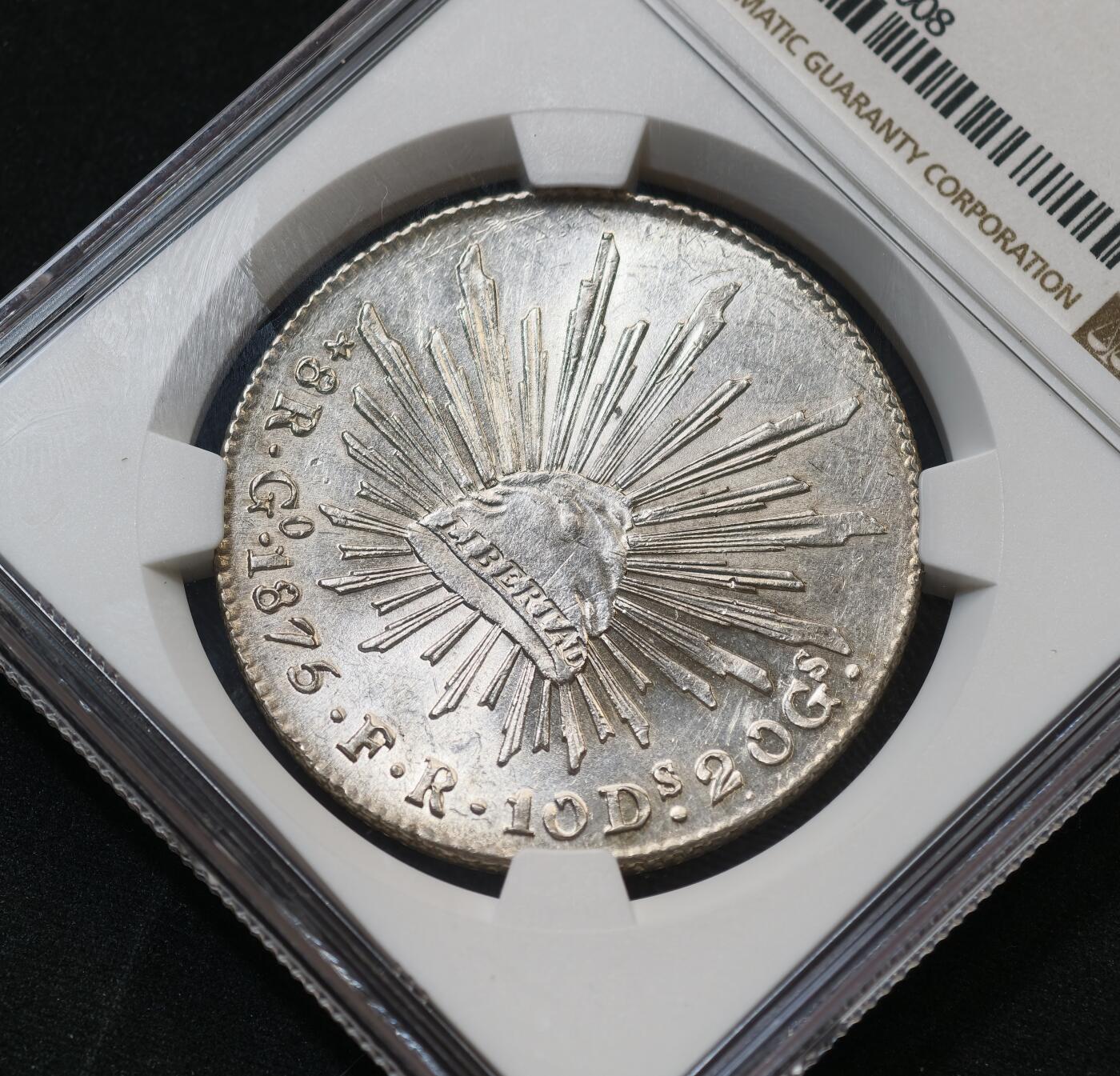 “方寸甄品”甄品场，甄臻铺-世界币章拍卖（第57期，直播拍卖），送拍享返佣金等优惠多多 NGC-MS62 墨西哥花边鹰洋，1875年GO FR版，转光明显