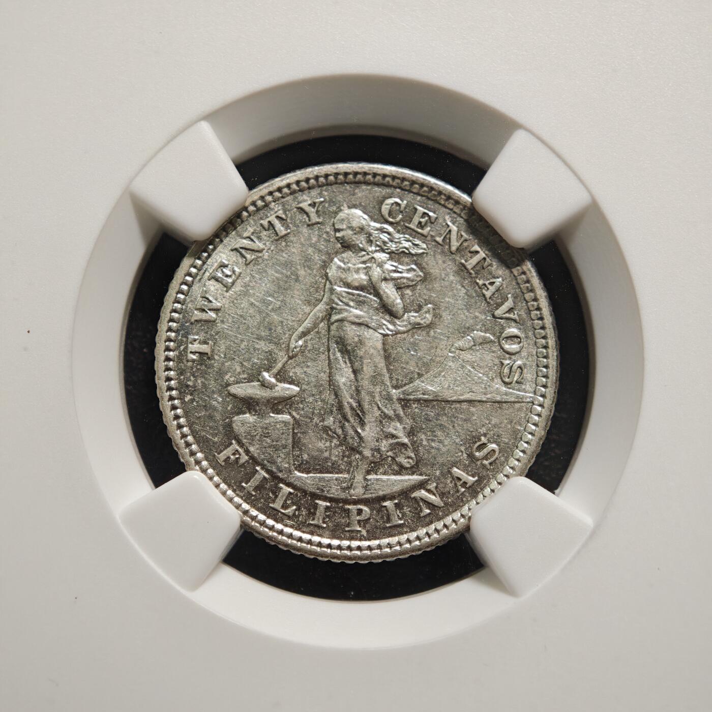 【德藏】世界币章拍卖第169期（拍品征集中~欢迎藏友联系） 1903年 美属菲律宾女神大版20分银币 NGC AU55 状态安逸