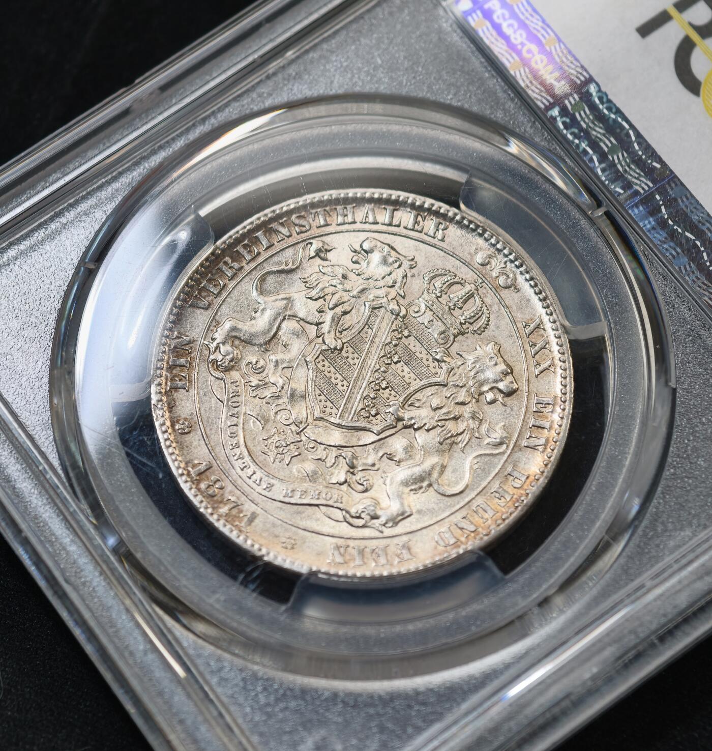 “方寸甄品”甄品场，甄臻铺-世界币章拍卖（第57期，直播拍卖），送拍享返佣金等优惠多多 PCGS-MS62 1871年德国萨克森双狮流通泰勒