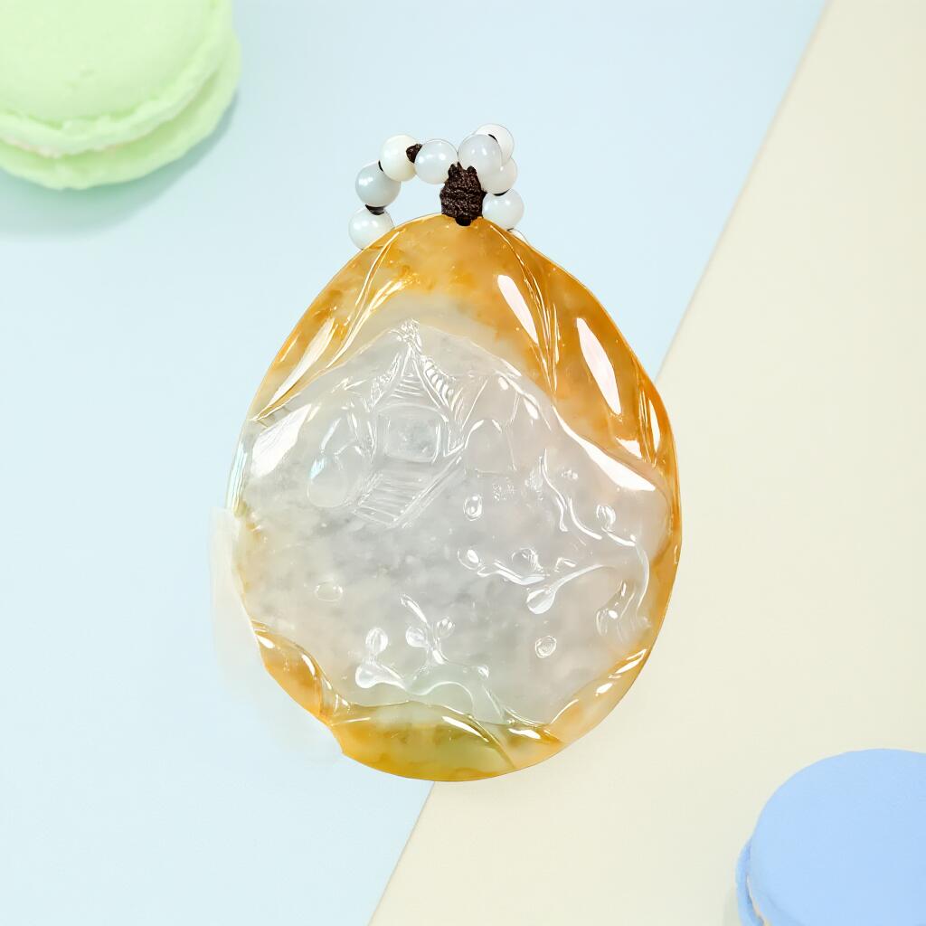 碧月说宝 君子怀瑾·当代和田玉清风专场(六) 老坑冰种黄翡山水吊坠