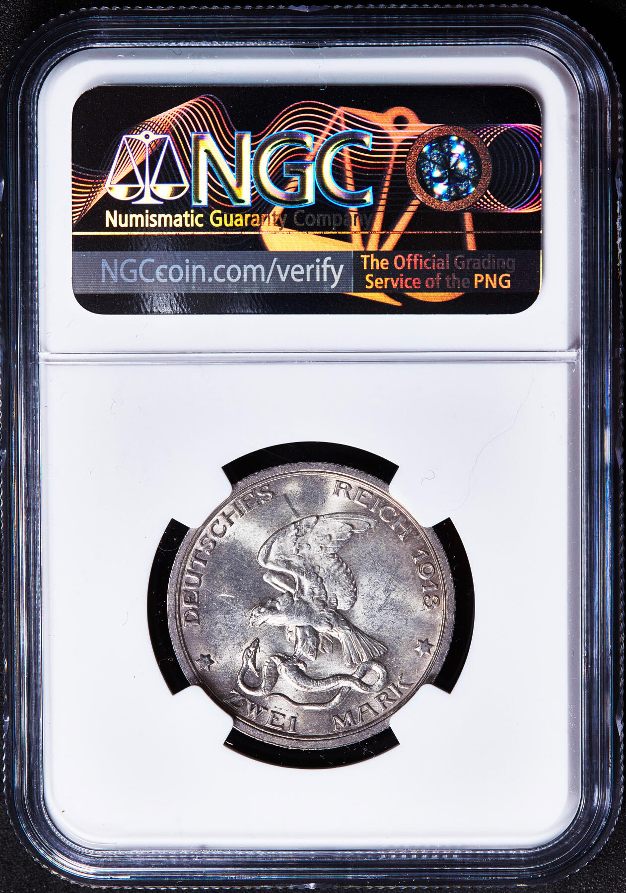 【俄甄集藏】2026年(050)04-01星期三 晚 19:30 全场包邮 德国普鲁士1913年A版反法战争胜利百年2马克银币，NGC MS63，转光品相