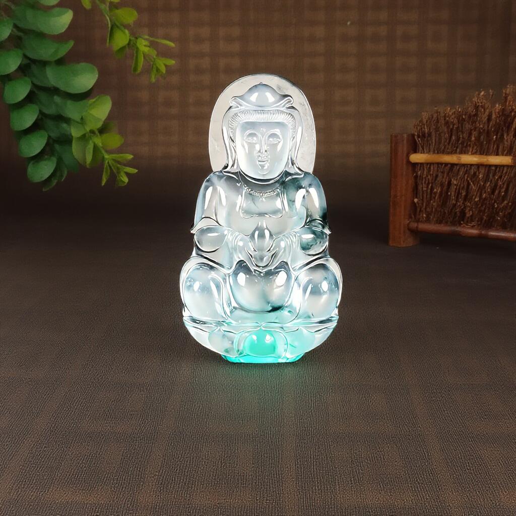 碧月说宝 君子怀瑾·当代和田玉清风专场(五) 玻璃种飘蓝花观音吊坠