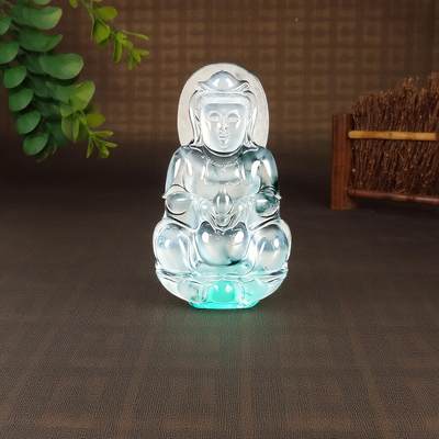 碧月说宝 君子怀瑾·当代和田玉清风专场(五) - 玻璃种飘蓝花观音吊坠