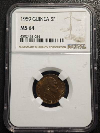 【德藏】世界币章拍卖第169期（拍品征集中~欢迎藏友联系） - 1959年 几内亚5几内亚法郎铜币 NGC MS64 状态极佳