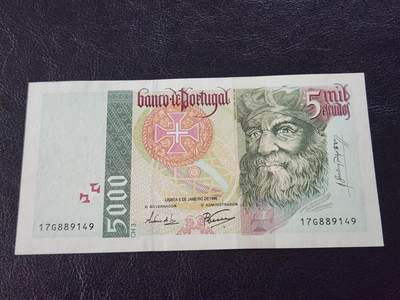 3月27号晚上8点 外国纸币自动截拍第46场 - 葡萄牙1995年5000首版 极美品
