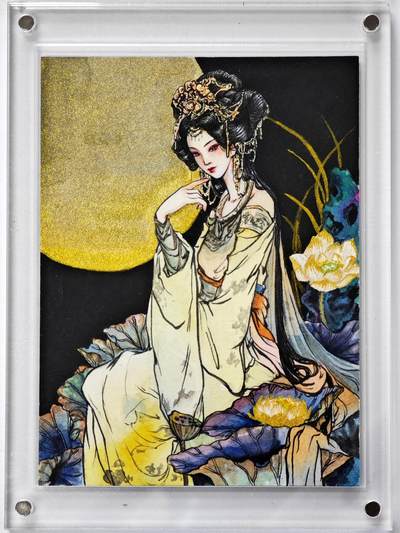 白泽拍卖卡牌手绘专场第34期（花朝去了又春分 草如茵 柳烟新） - 2025 艺方文创 手绘卡 荷中仙 尺寸：9.9cm*13.2cm 带特效  瑞亲签 卡砖封装