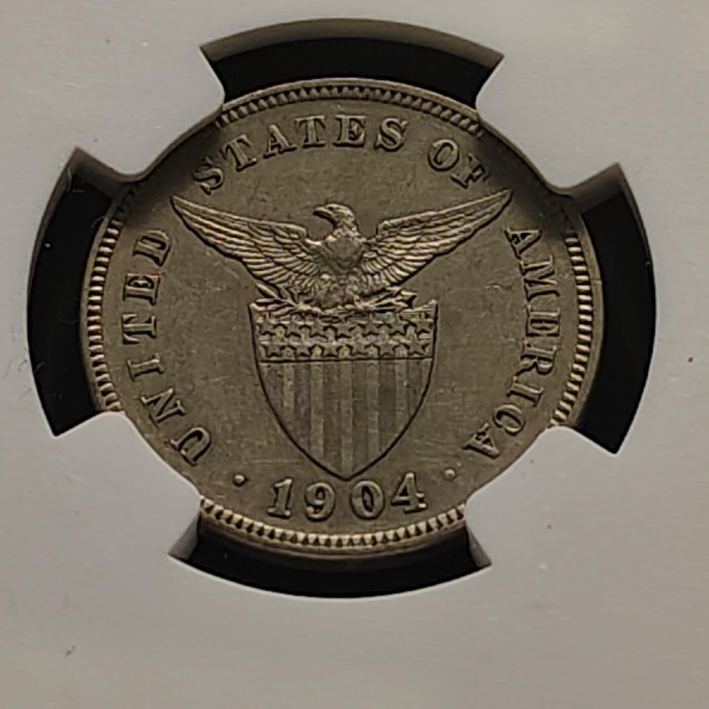 【全场包邮】纯粹捡漏拍515场 美属菲律宾1904年飞鹰版5分-NGC AU DETAILS