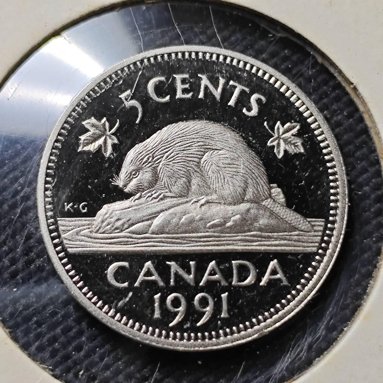 KK钱币收藏小铺  第408期 2月预留时间 周末发货   1991加拿大5分精制