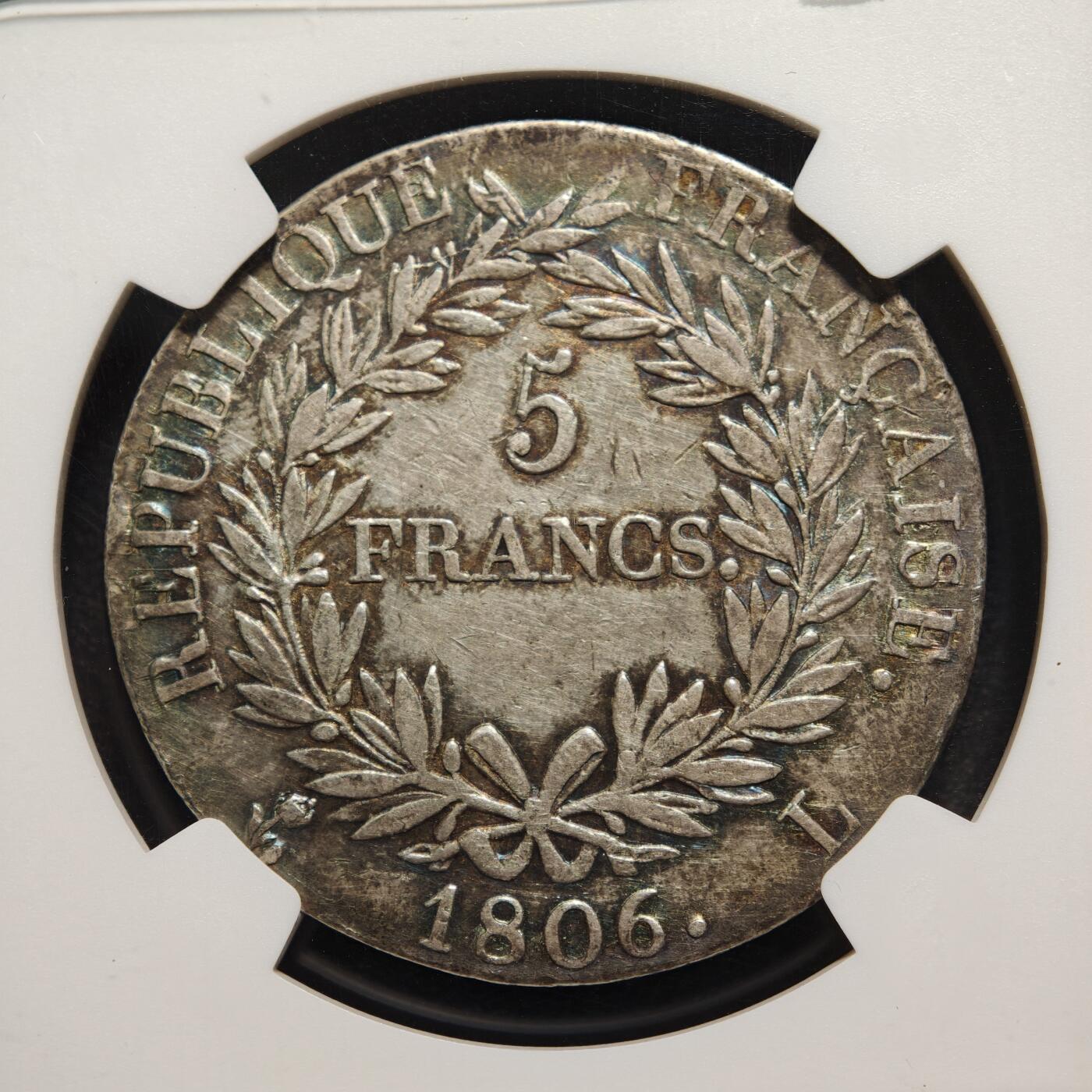 【德藏】世界币章拍卖第169期（拍品征集中~欢迎藏友联系） 1806年 法国拿破仑一世5法郎银币 NGC XF 状态极佳