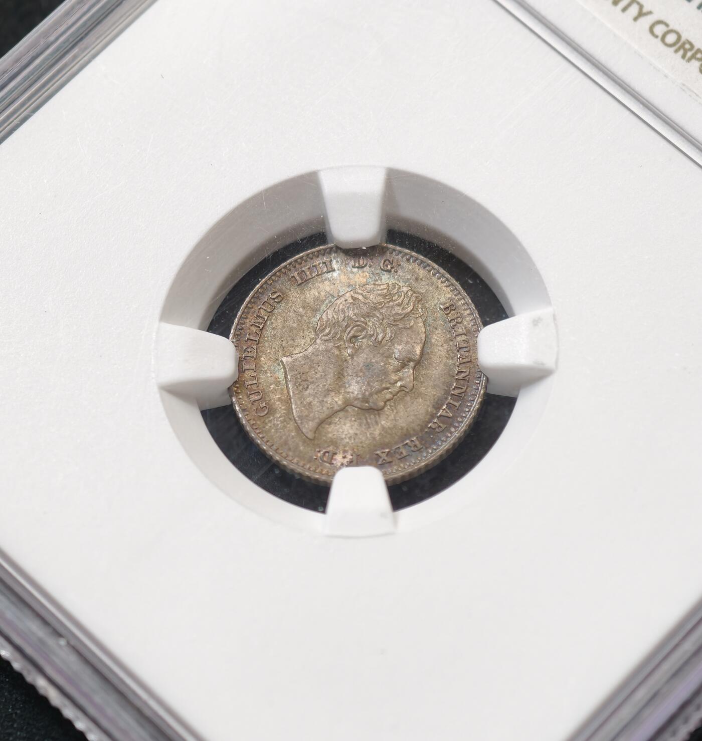 “方寸甄品”甄品场，甄臻铺-世界币章拍卖（第57期，直播拍卖），送拍享返佣金等优惠多多 NGC-MS64 1836年英国威廉四世4便士银币，灰色五彩包浆，顶级状态