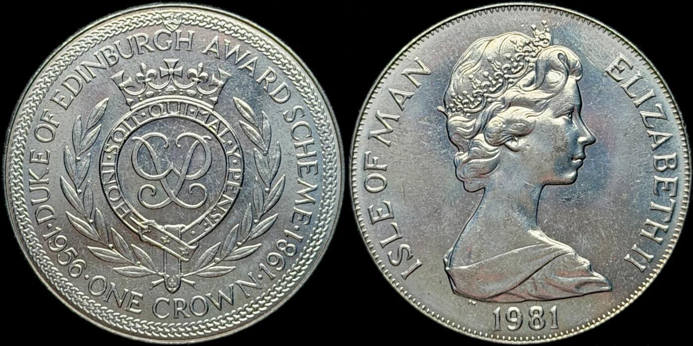 ＜星葵🌻钱币社＞第72期·东奔西走的硬币·3月31日发货 马恩岛1981年爱丁堡公爵奖计划25周年1克朗纪念币