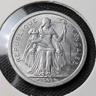 KK钱币收藏小铺  第408期 2月预留时间 周末发货 -  1965法属波利尼西亚1法郎 好品