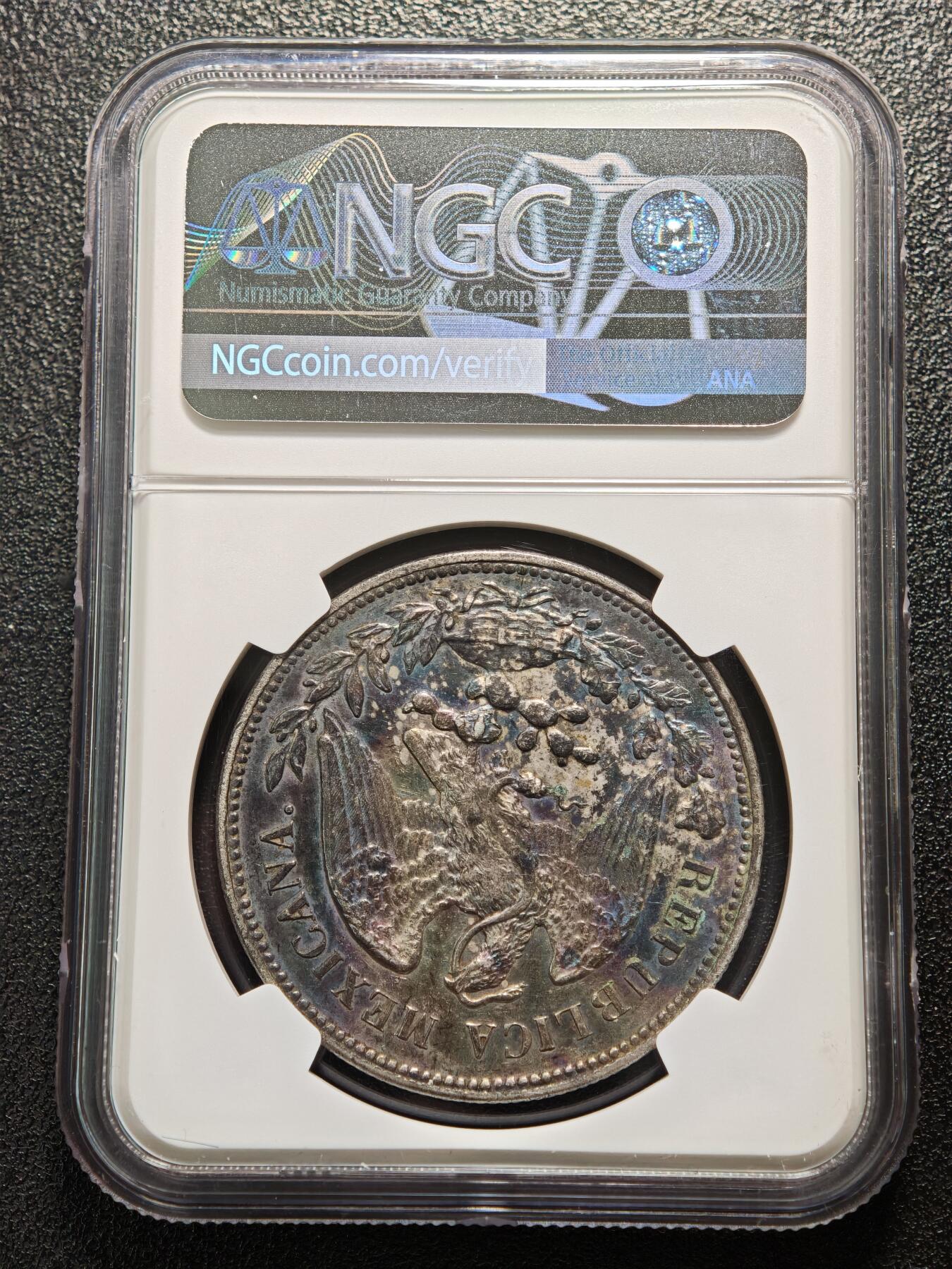 【德藏】世界币章拍卖第169期（拍品征集中~欢迎藏友联系） 1909年 墨西哥鹰洋1比索大银币 NGC UNC 原味包浆