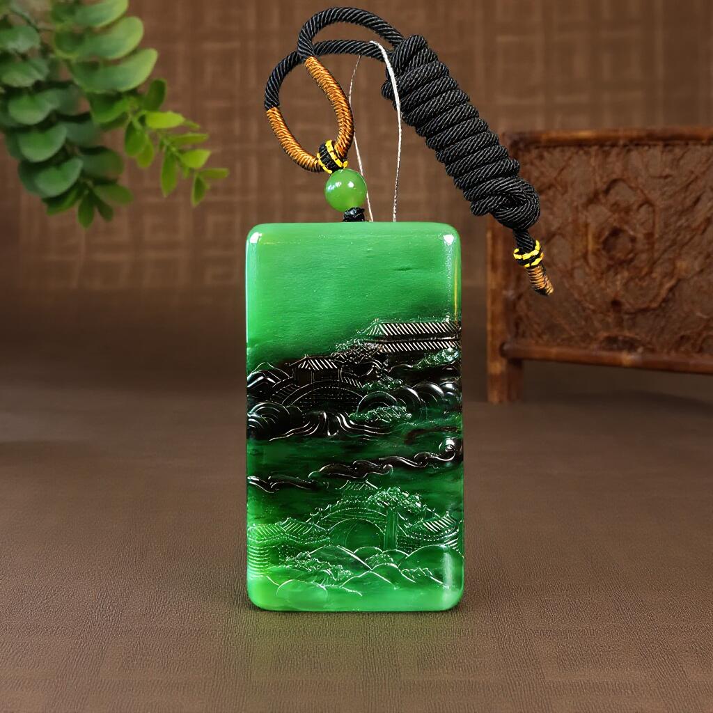 碧月说宝 君子怀瑾·当代和田玉清风专场(五) 老坑碧玉山水牌挂件