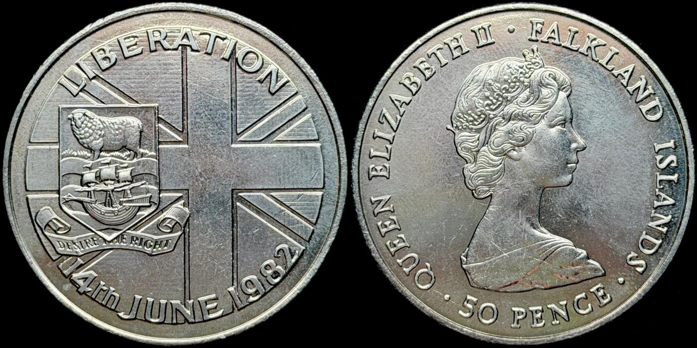 ＜星葵🌻钱币社＞第72期·东奔西走的硬币·3月31日发货 福克兰群岛1982年群岛解放50便士克朗型纪念币