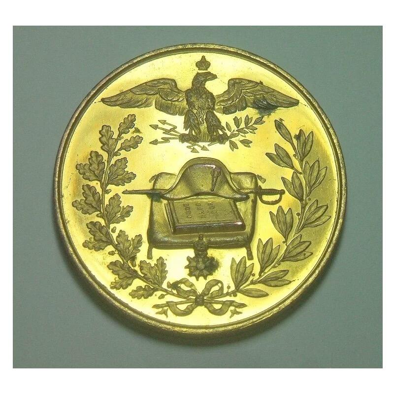 【艺术】法国艺术大章1869年 拿破仑诞辰百年金叶冠 高浮雕精制大镀金章 光边 50MM