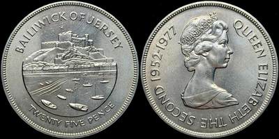 ＜星葵🌻钱币社＞第72期·东奔西走的硬币·3月31日发货 - 泽西岛1977年女王登基25周年1克朗纪念币