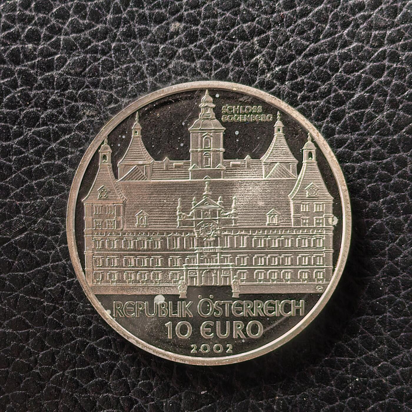 道一币馆币章第一百七十二场 奥地利2002年施蒂利亚州的埃根堡宫庭院10欧元纪念银币 17.3g 925S