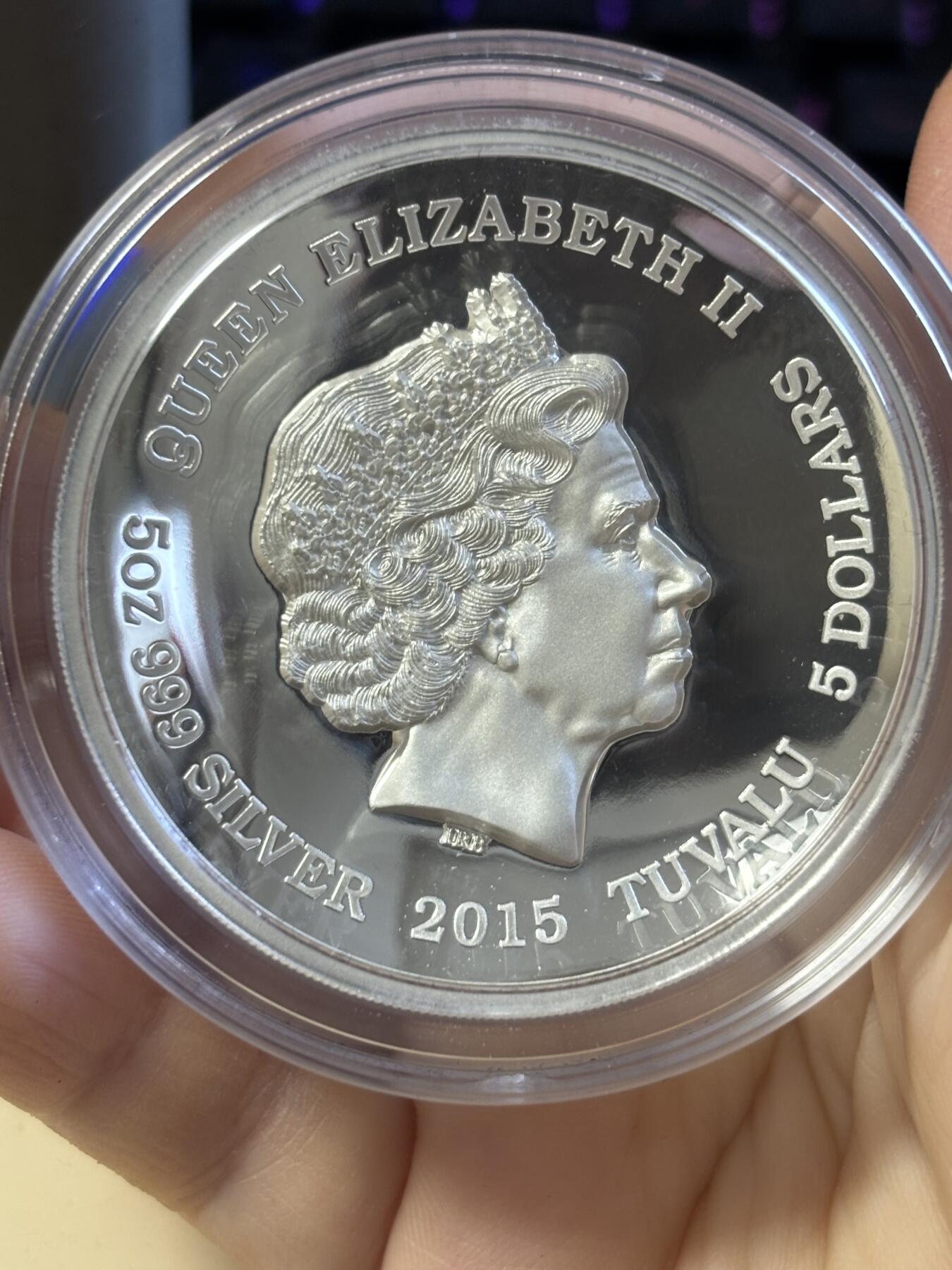 第194期拍卖 图瓦卢2015年中国四大神兽5盎司高浮雕加厚银币，999银，发行1000枚