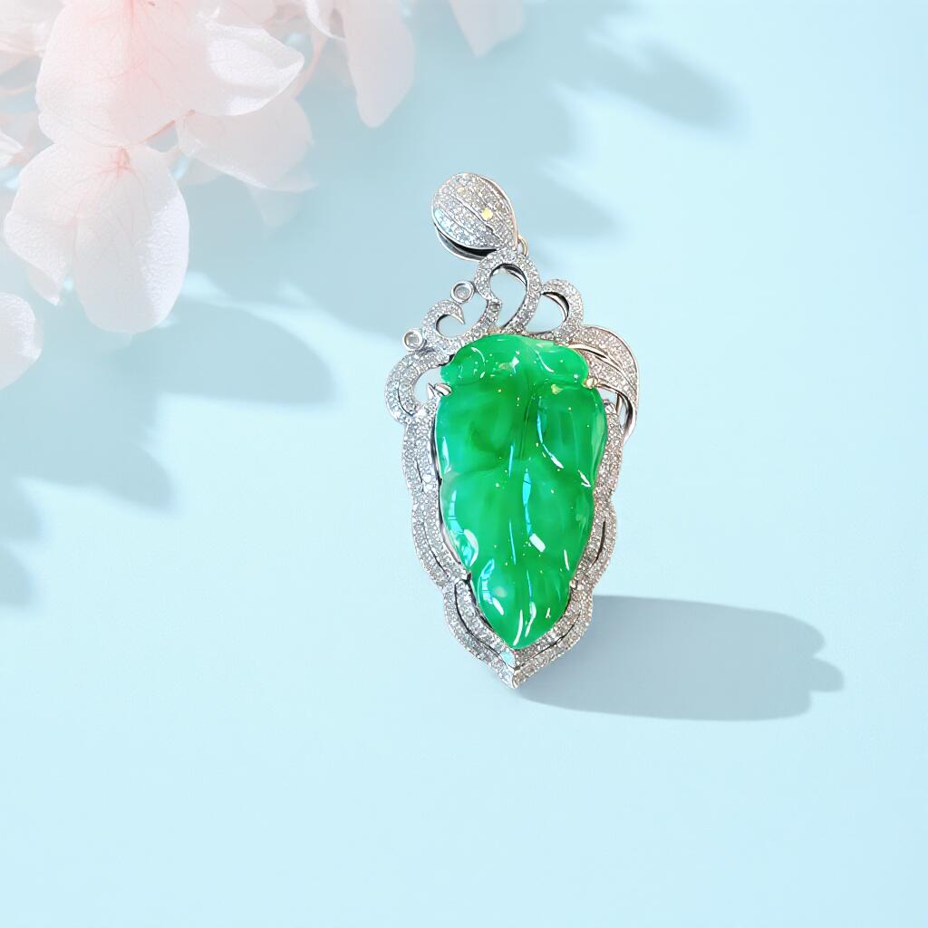 碧月说宝 君子怀瑾·当代和田玉清风专场(六) 18k镶钻翡翠阳绿金枝玉叶