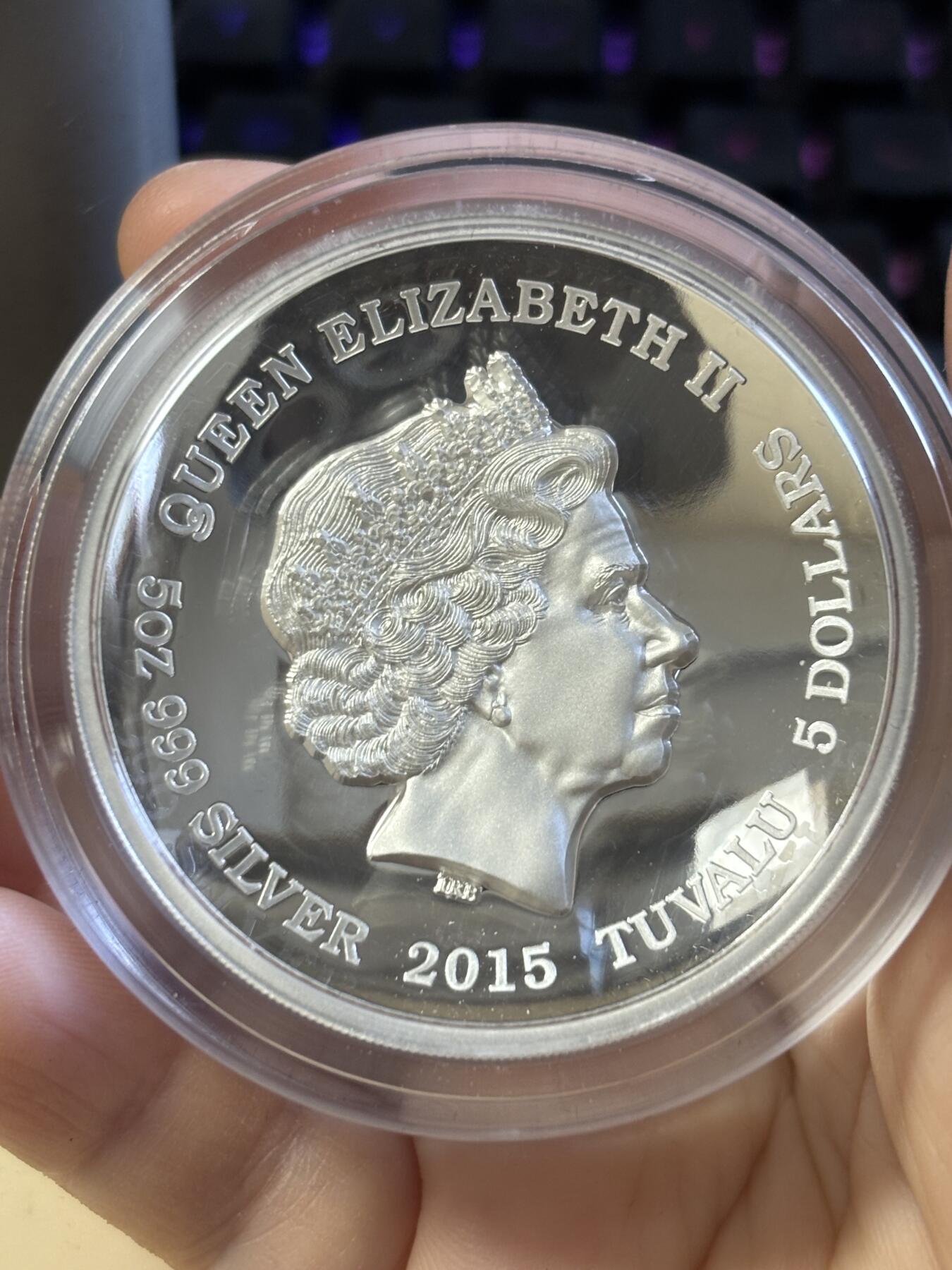 第194期拍卖 图瓦卢2015年中国四大神兽5盎司高浮雕加厚银币，999银，发行1000枚