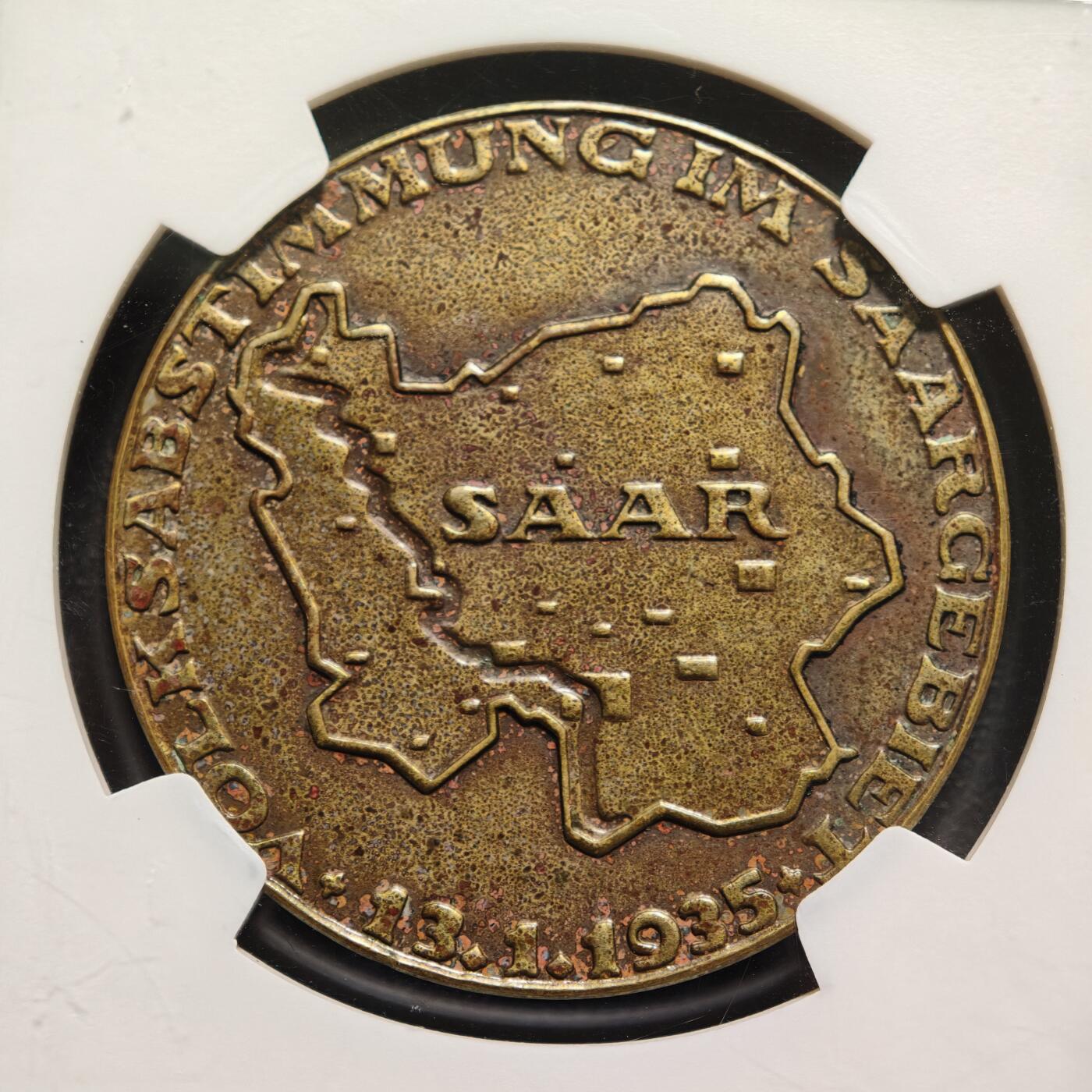 【德藏】世界币章拍卖第169期（拍品征集中~欢迎藏友联系） 1935年 德国萨尔公投纪念铜章 NGC UNC