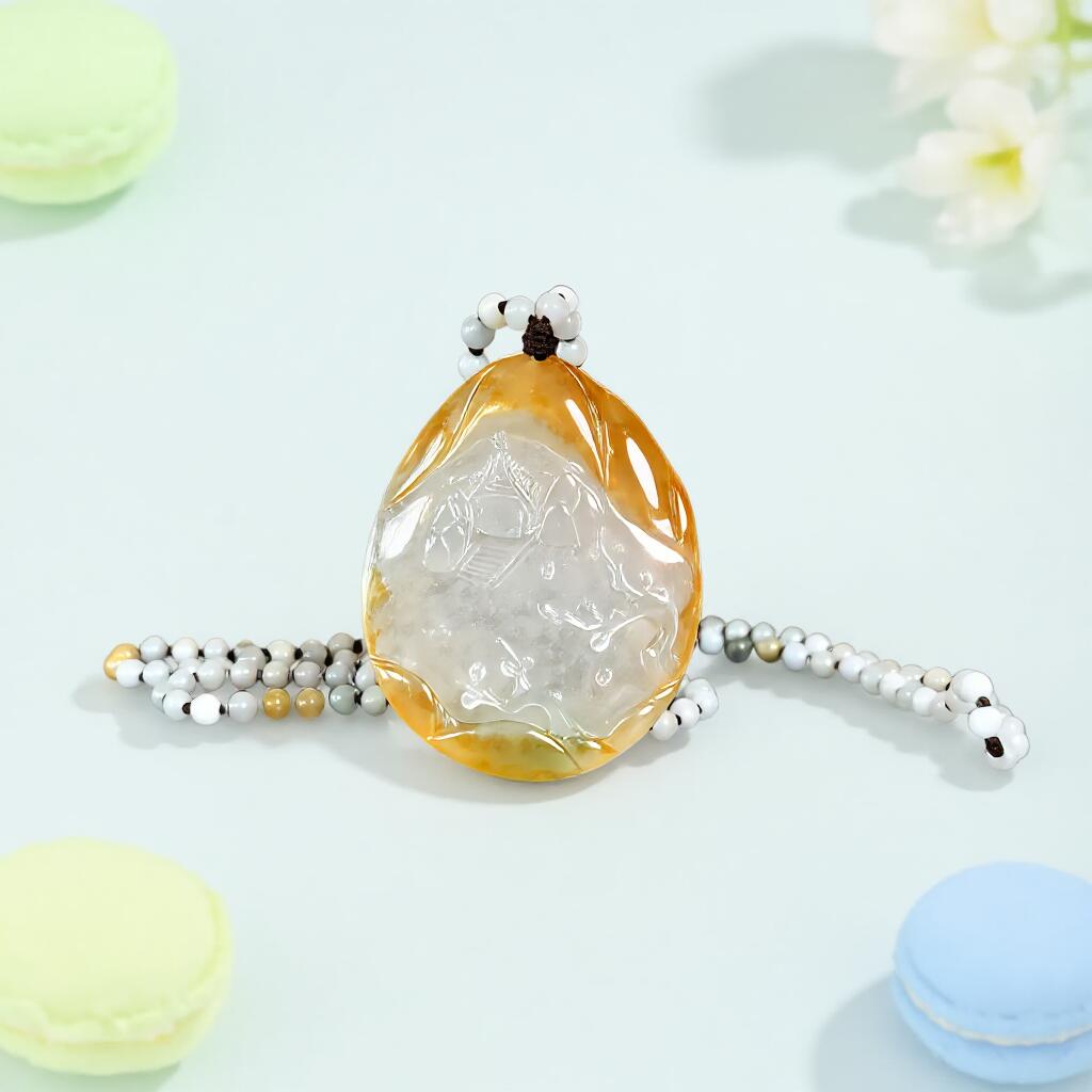 碧月说宝 君子怀瑾·当代和田玉清风专场(六) 老坑冰种黄翡山水吊坠