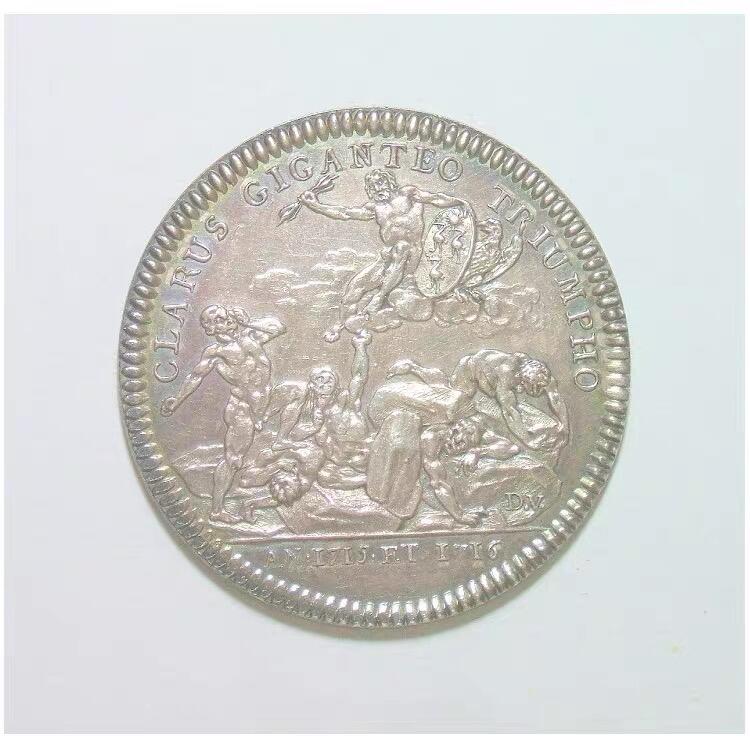 【银】法国1716年 天使拯救人间 高浮雕精制代用银币章 酱五彩 30MM 8克