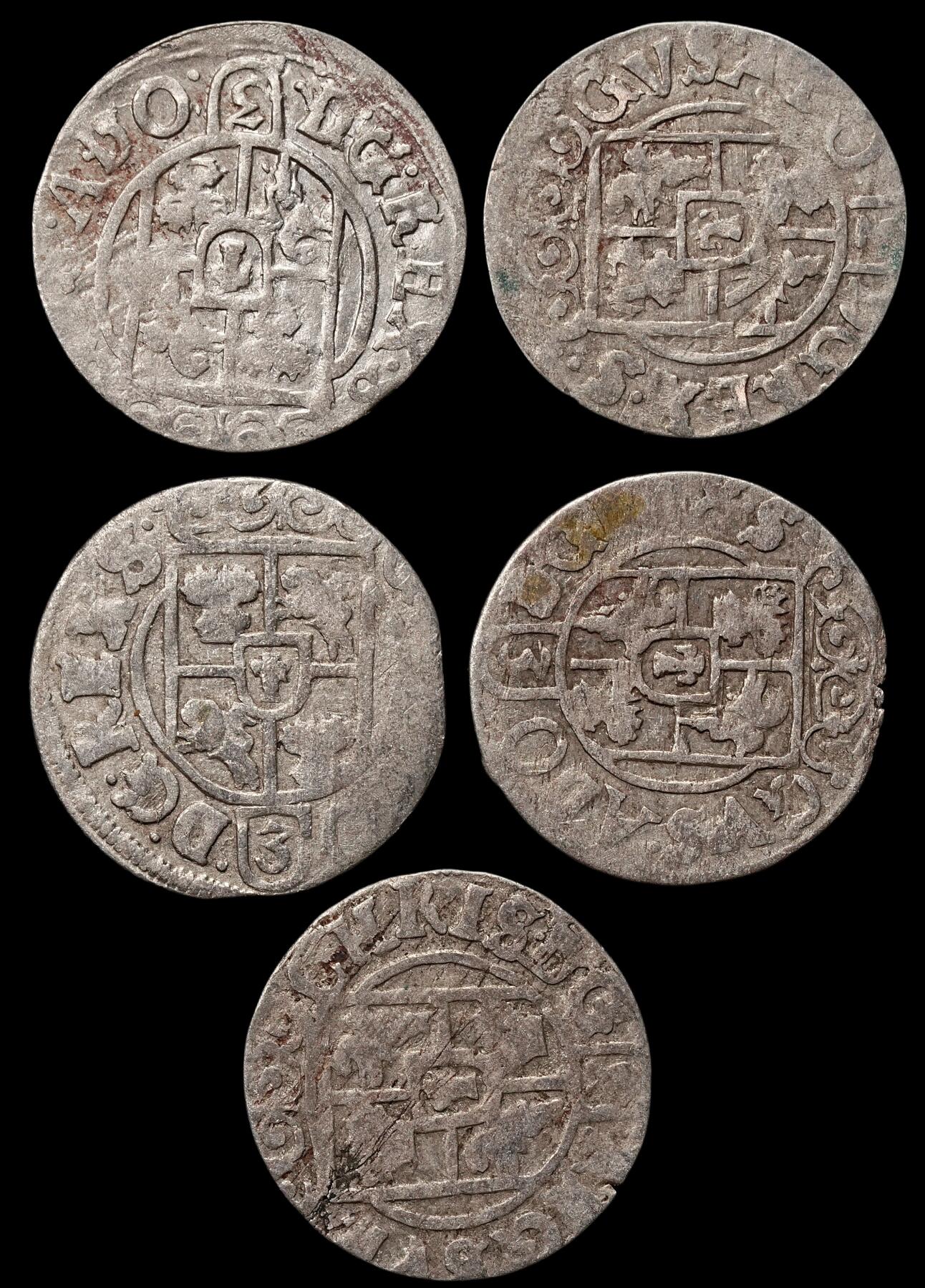 修遠堂世界钱币第109期 1635年瑞典占领埃尔宾1/24泰勒银币5枚，第二组，总重5.06g