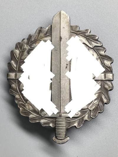 小驴勋章奖章收藏3月28日周六晚六点拍卖（珍爱和平，收藏战争，铭记历史，勿忘国耻，忠党爱国。有偿代拍，送拍规则在简介最后，参拍须阅读规则后再参拍，关系到运费包装发货时效真假辨别等关键信息，拍卖时不再发原图，看大图店主微信码在拍卖店铺介绍里） - 得三SA银级体能奖章，背打KARL HENSLER, PFORZHEIM厂标（RZM M1/6厂），磁性金属镀铜章体铜质别杆组合镀银，好品，比铜级少见太多了