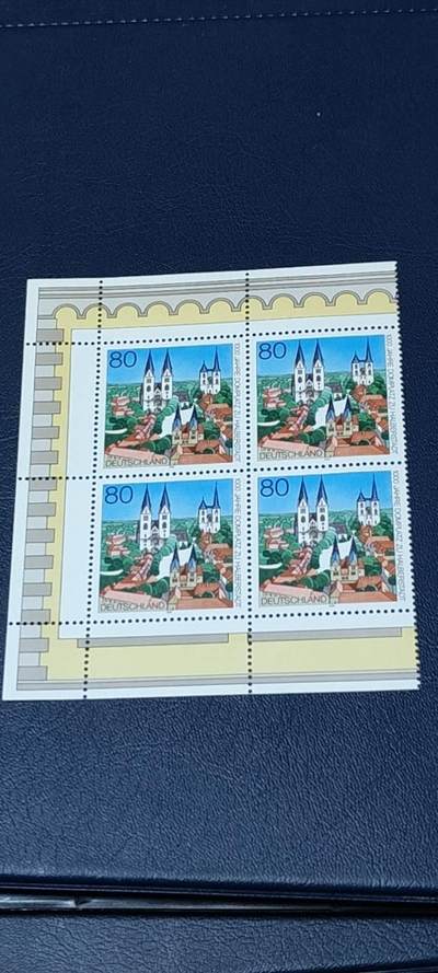 德国邮票专场，都是四方联 - 德国邮票四方联，1996年发行， 哈尔伯施塔特大教堂   建筑。品相如图