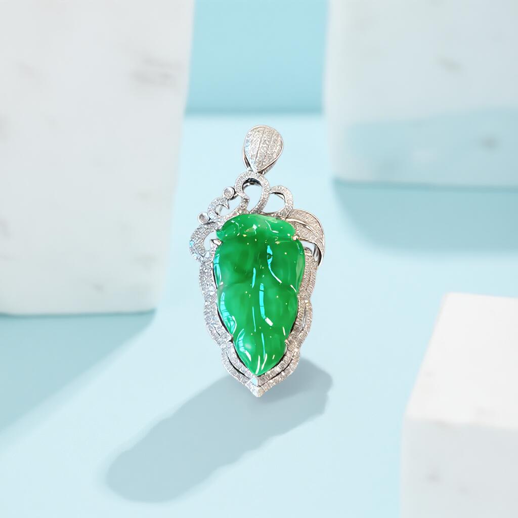 碧月说宝 君子怀瑾·当代和田玉清风专场(六) 18k镶钻翡翠阳绿金枝玉叶