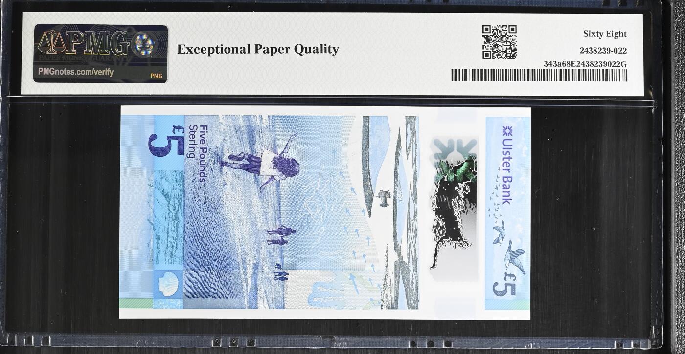 《艾美收藏》第238期-3.29周日外币畅拍场 北爱尔兰阿尔斯特银行2018年AA冠5镑PMG68E高分568数三满号 Pick#343a