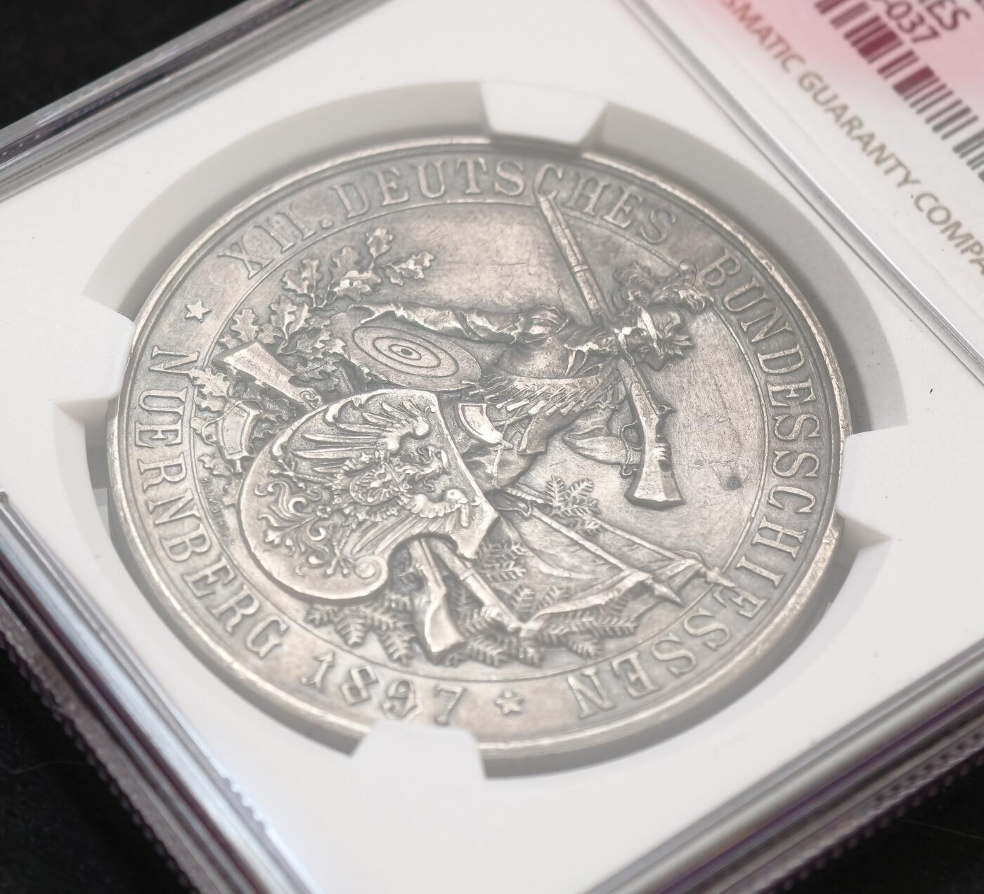 “方寸甄品”甄品场，甄臻铺-世界币章拍卖（第57期，直播拍卖），送拍享返佣金等优惠多多 NGC-UNC 1897年德国联邦射击节第12届巴伐利亚王国纽伦堡市射击节