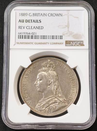“方寸甄品”甄品场，甄臻铺-世界币章拍卖（第57期，直播拍卖），送拍享返佣金等优惠多多 - NGC-AUD 1889年英国维多利亚高冠克朗银币，仅背面清洗