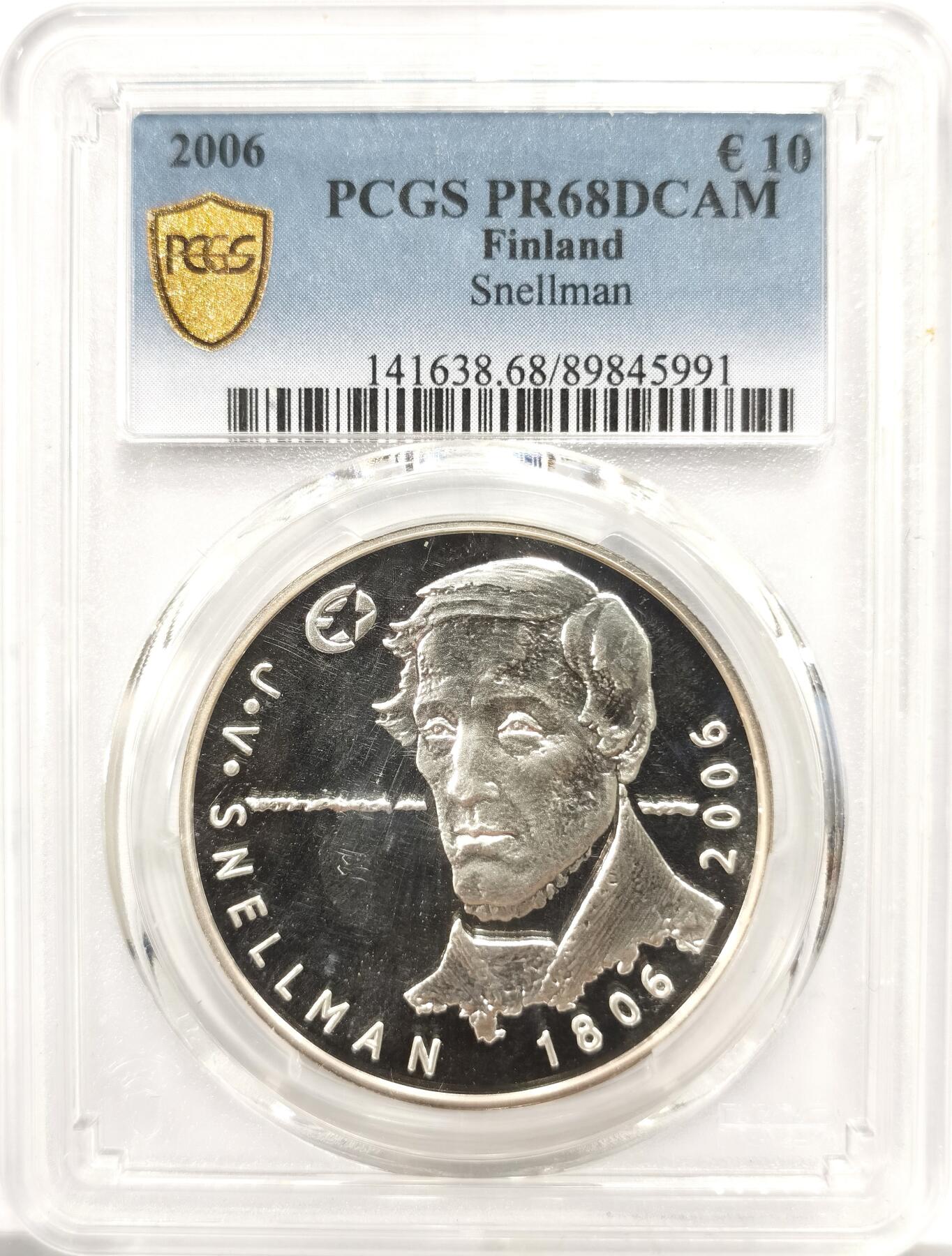 博洋堂“芳菲春韵”3月精品大拍专场暨第166期（全场包邮） PCGS PR68DCAM 芬兰2006年10欧元精制银币 约翰·斯内尔曼（芬兰哲学家、政治家）25.5克925银 发行量：2万9千