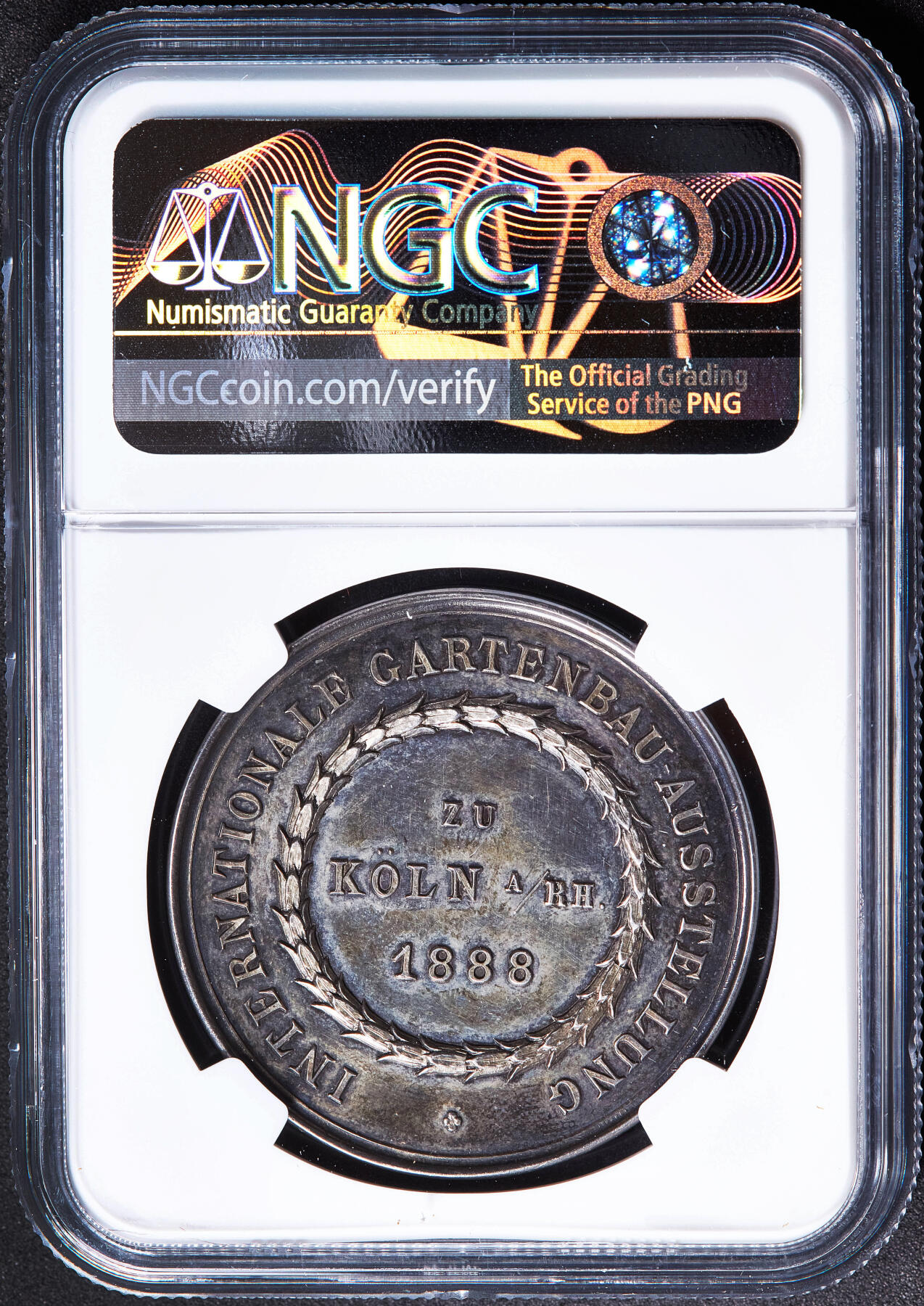 【俄甄集藏】2026年(050)04-01星期三 晚 19:30 全场包邮 德国1888年纪念科隆国际园艺博览会大银章，NGC UNCD，酱彩包浆，高浮雕，少见品种