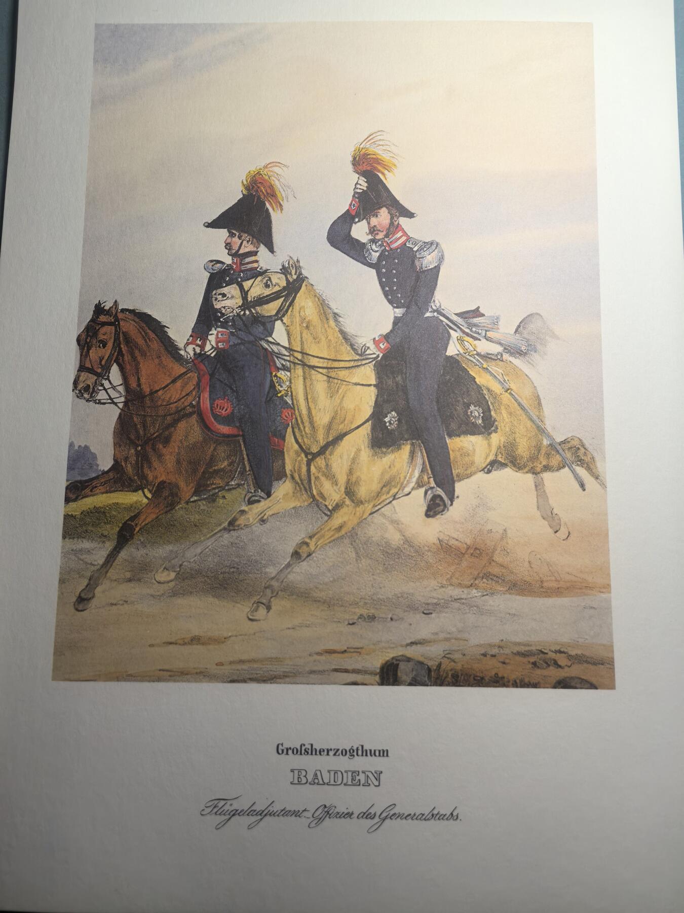 盛世勋华——号角文化勋章邮票专场拍卖第310期 大尺寸手绘图卡 巴登大公国参谋部副官 大A4尺寸 翻印自1848年出版《德意志陆军》一书