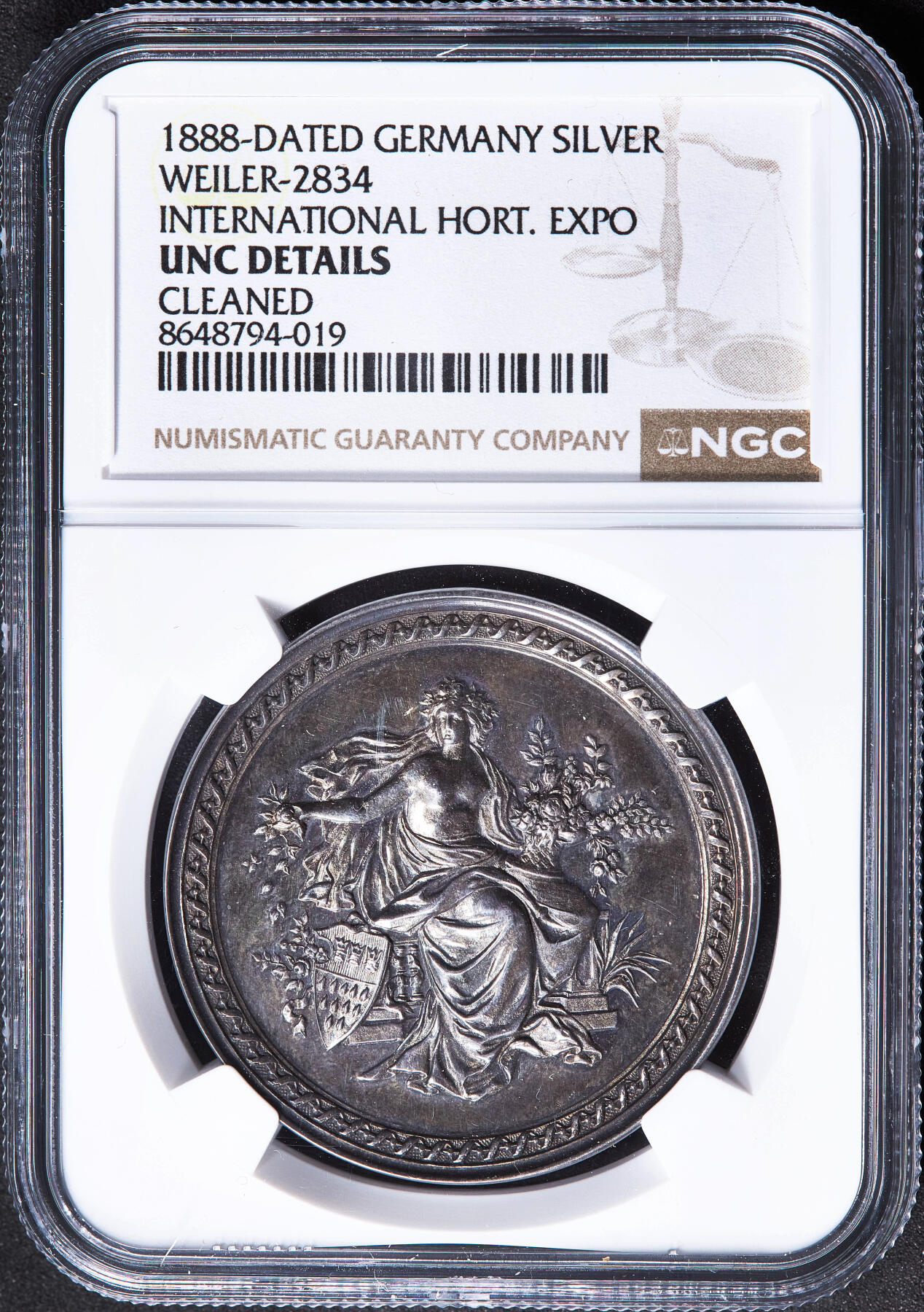 【俄甄集藏】2026年(050)04-01星期三 晚 19:30 全场包邮 德国1888年纪念科隆国际园艺博览会大银章，NGC UNCD，酱彩包浆，高浮雕，少见品种