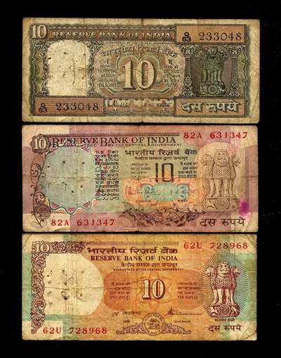 各国钱币套装场 - 印度10卢比，老版3种一套