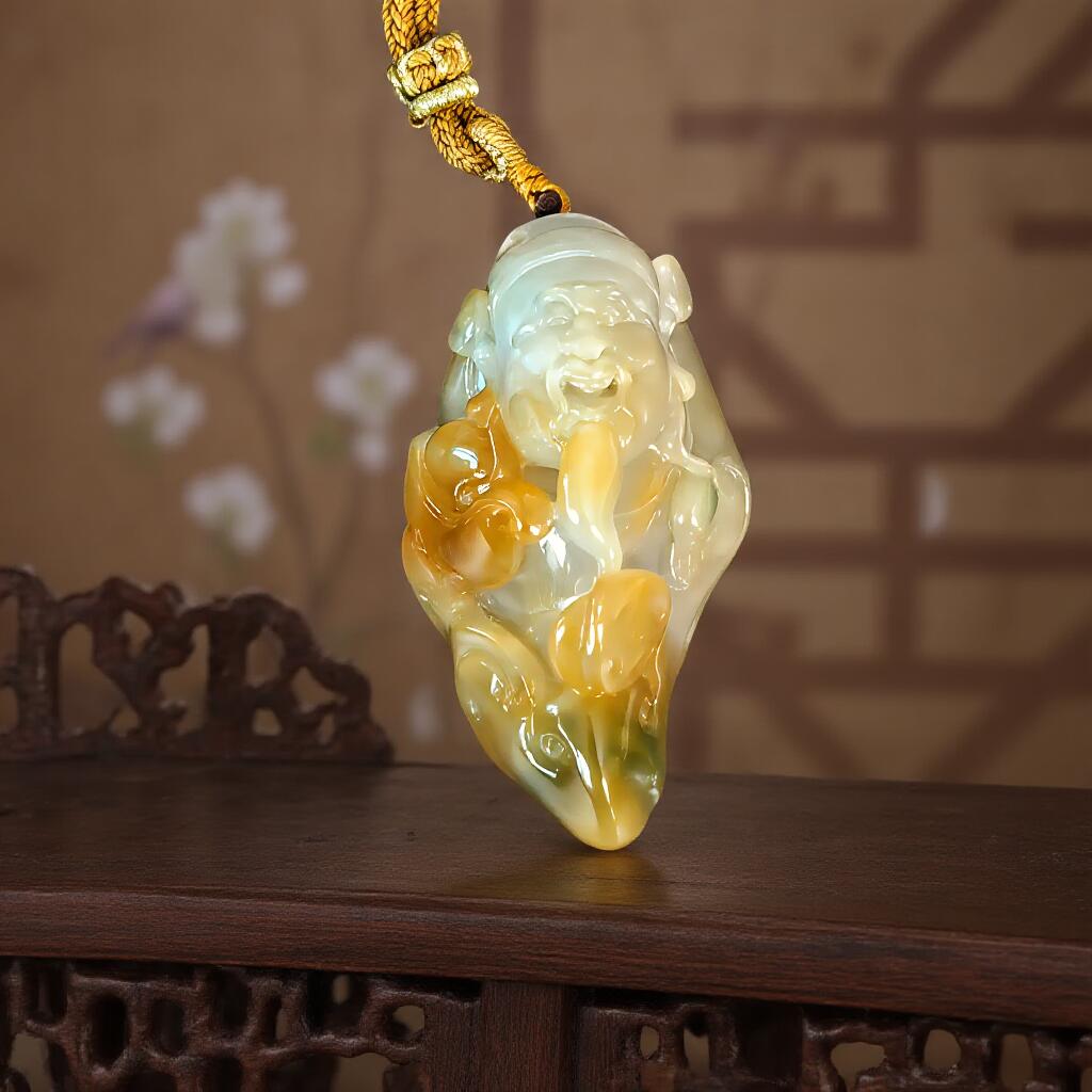 碧月说宝 君子怀瑾·当代和田玉清风专场(六) 冰种翡翠黄财神吊坠
