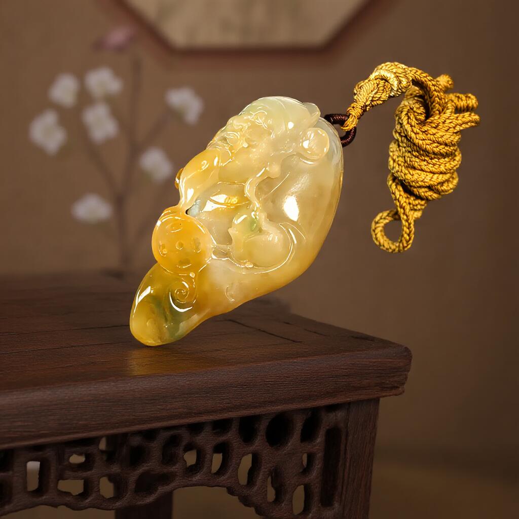 碧月说宝 君子怀瑾·当代和田玉清风专场(六) 冰种翡翠黄财神吊坠