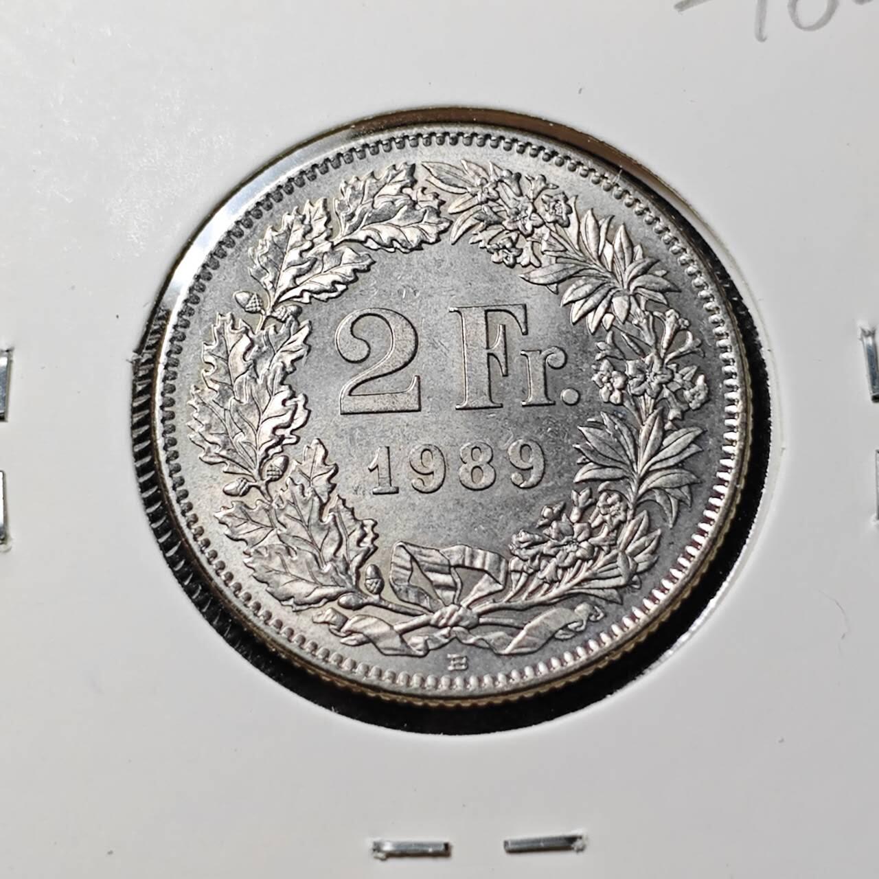 KK钱币收藏小铺   第402期 2月预留时间 周末发货  1989瑞士2法郎 好品