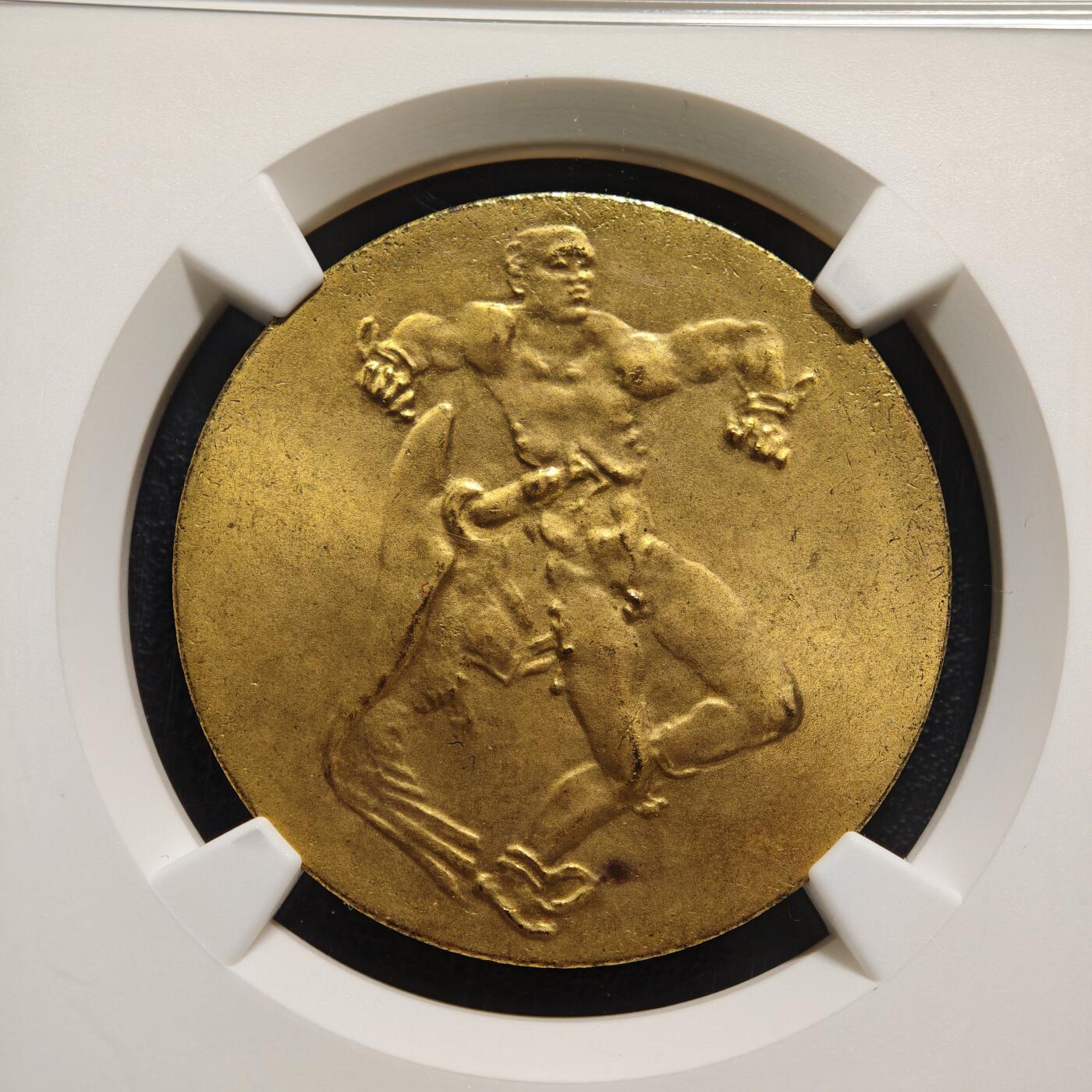 【德藏】世界币章拍卖第169期（拍品征集中~欢迎藏友联系） 1923年 德国德紧时期鲁尔与莱茵地区5亿马克镀金铜币 名家卡尔歌茨作品 NGC MS65 原光十足