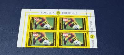 德国邮票专场，都是四方联 - 德国邮票四方连，1995年发行，多特蒙德足球俱乐部获得德甲联赛冠军，品相如图