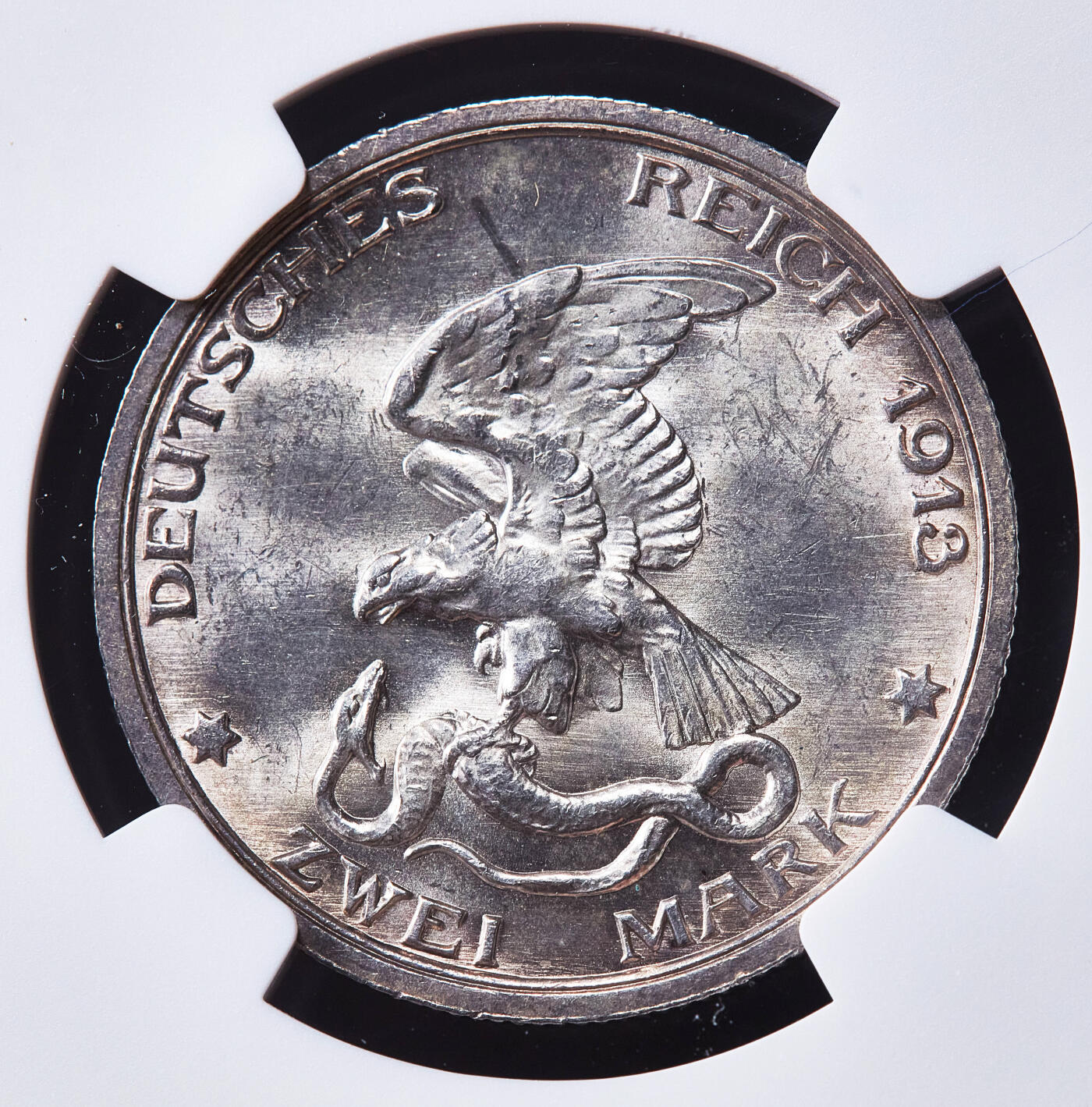 【俄甄集藏】2026年(050)04-01星期三 晚 19:30 全场包邮 德国普鲁士1913年A版反法战争胜利百年2马克银币，NGC MS63，转光品相