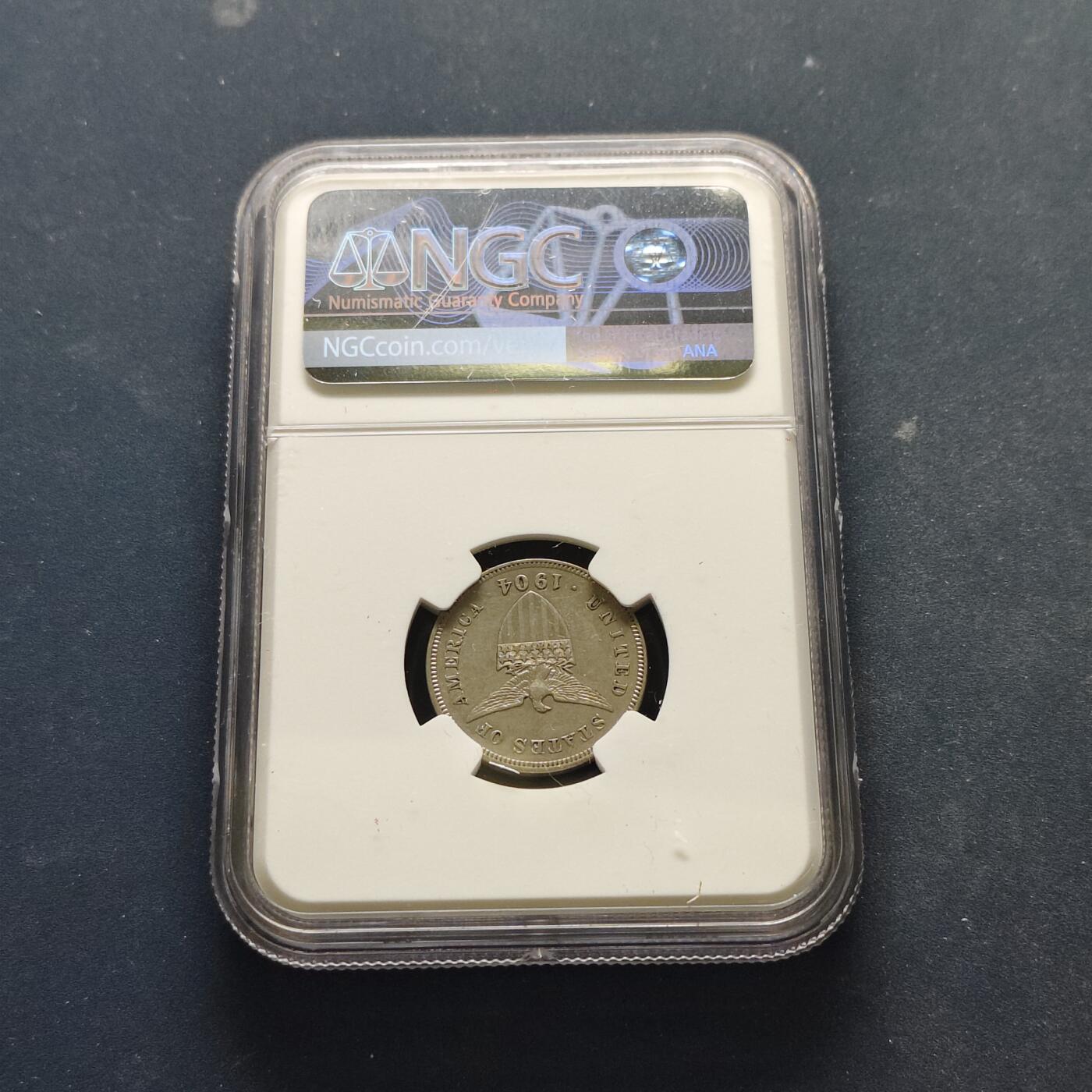 【全场包邮】纯粹捡漏拍515场 美属菲律宾1904年飞鹰版5分-NGC AU DETAILS