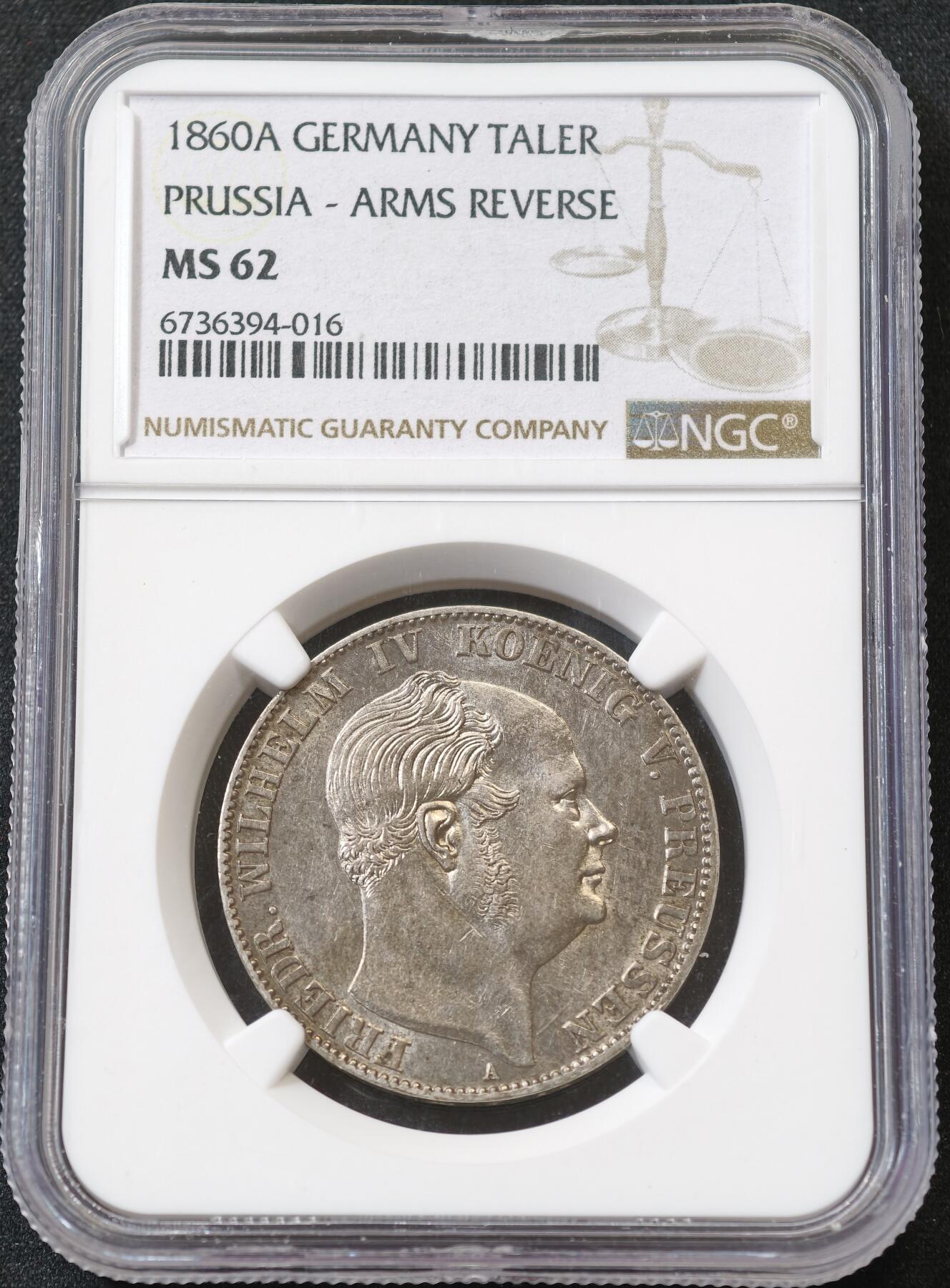 “方寸甄品”甄品场，甄臻铺-世界币章拍卖（第57期，直播拍卖），送拍享返佣金等优惠多多 NGC-MS62 德国普鲁士1860年威廉四世洋葱头离冠泰勒